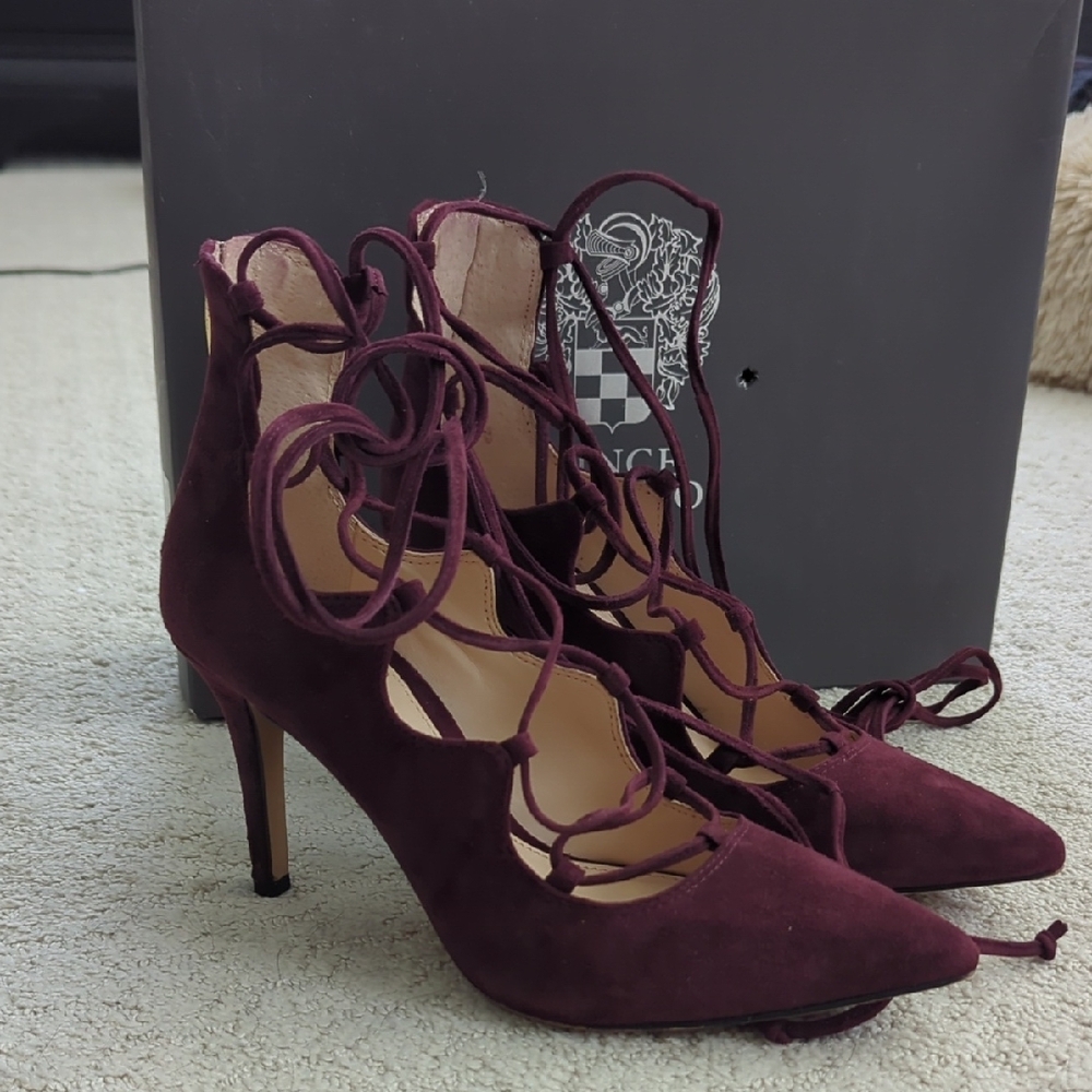 Vince Camuto Burgundy Lace-Up Heels